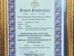 Satlantas Polres Labusel Raih Penghargaan dari Poldasu pada HUT Lalin Bhayangkara ke 70